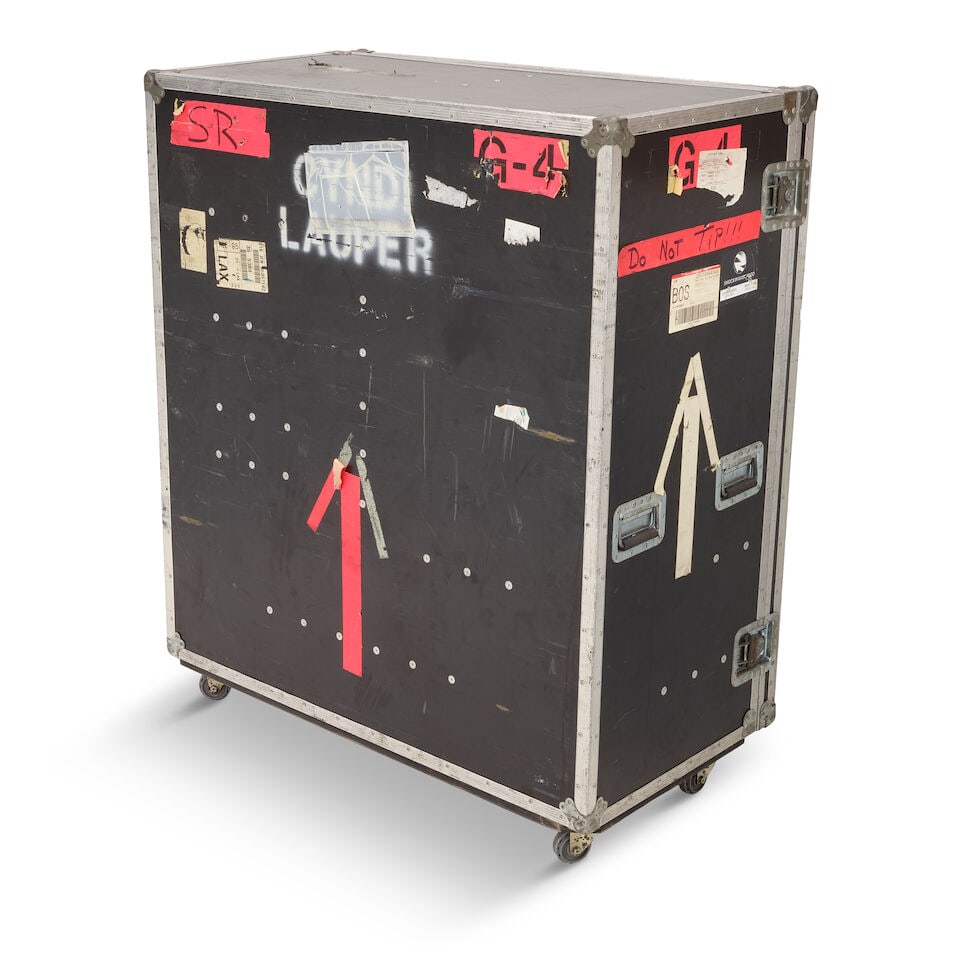 TWO TOUR-USED CYNDI LAUPER STENCILED WHEELED ROAD CASES - 5