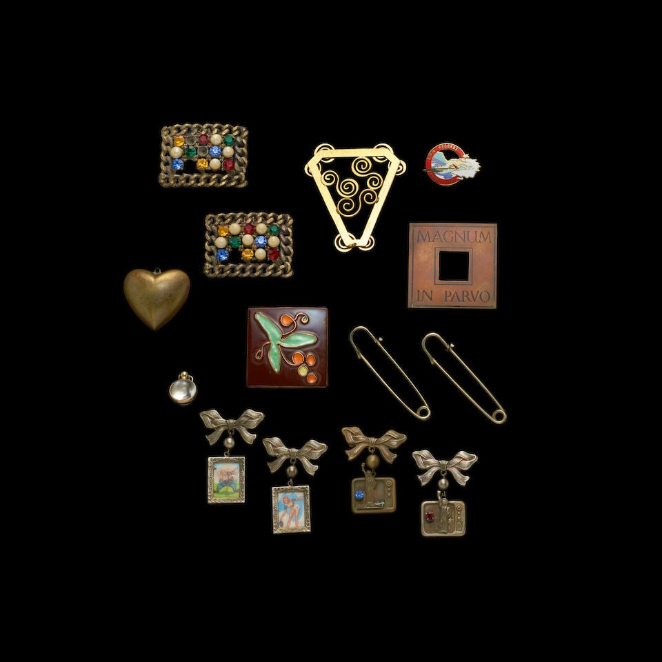 A GROUP OF STAGE-WORN VINTAGE PINS AND SHOE BUCKLES 1980s - 2