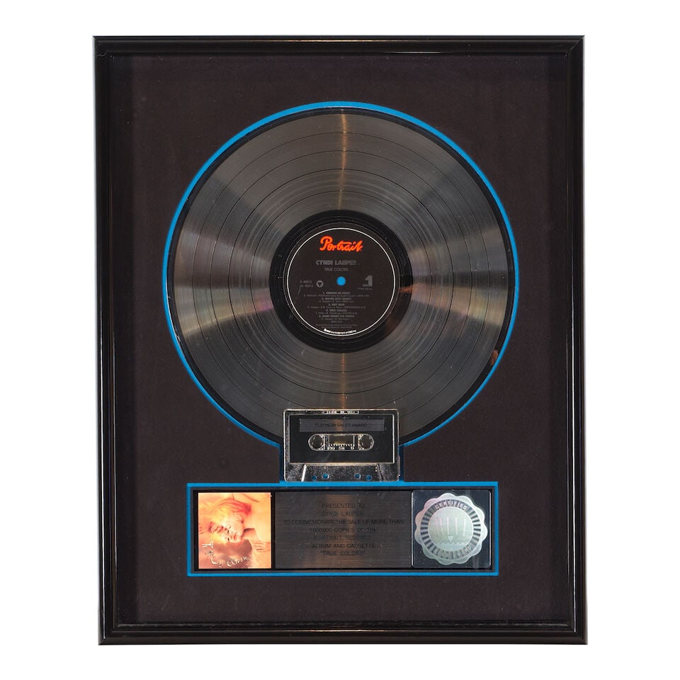 THREE FRAMED AWARDS FOR TRUE COLORS PRESENTED TO CYNDI LAUPER 1986 - 2