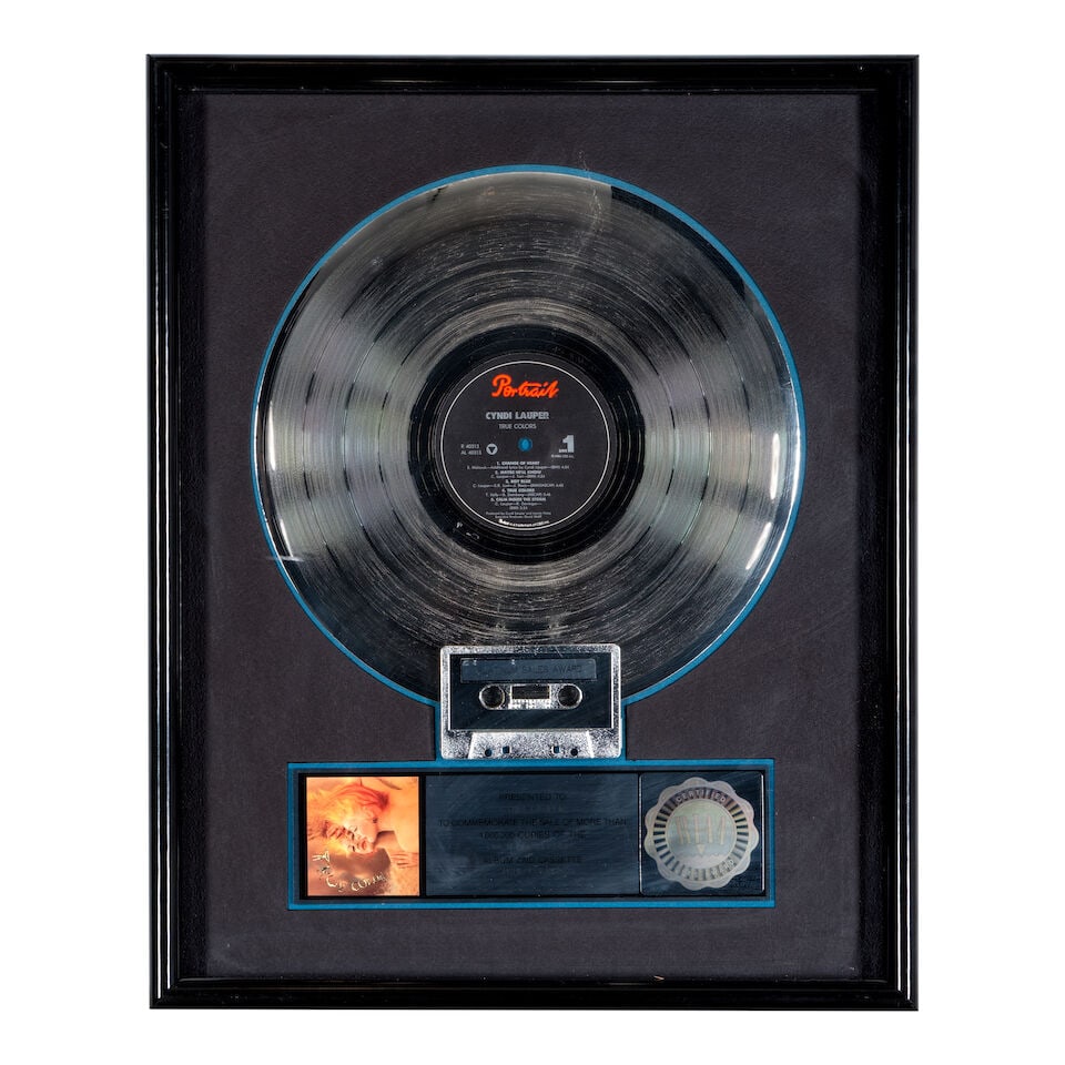 THREE FRAMED AWARDS FOR TRUE COLORS PRESENTED TO CYNDI LAUPER 1986 - 3