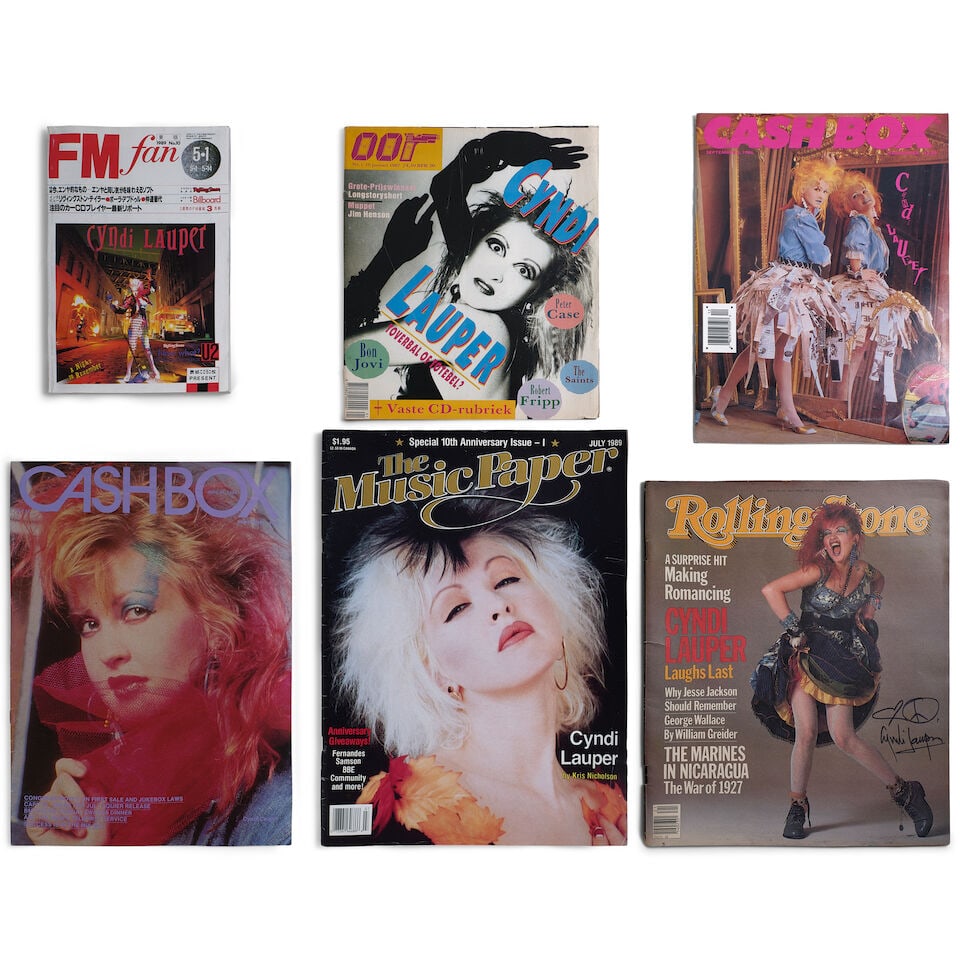 A GROUP OF VINTAGE AND CONTEMPORARY MAGAZINES FEATURING CYNDI LAUPER ON THE COVER 1980s-2020s: A GROUP OF VINTAGE AND CONTEMPORARY MAGAZINES FEATURING CYNDI LAUPER ON THE COVER 1980s-2020s Including Rolling Stone issue no. 422 signed by Cyndi Lauper, Cashbox June 30, 1984, September 6, 1986 fea