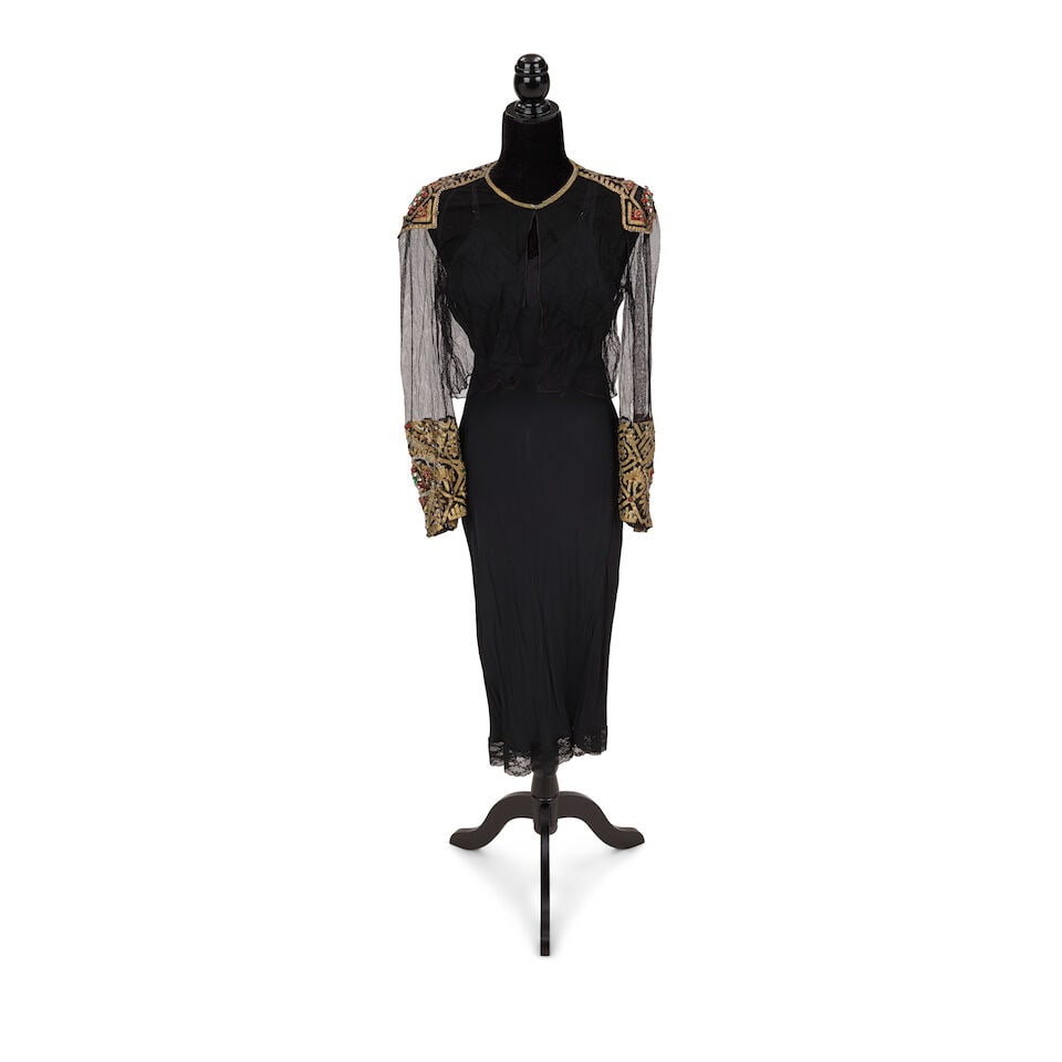 TWO BLACK AND GOLD LOOKS AND A LEOPARD PRINT RAINCOAT AND HAT 1980s, styled by Cyndi Lauper - 4