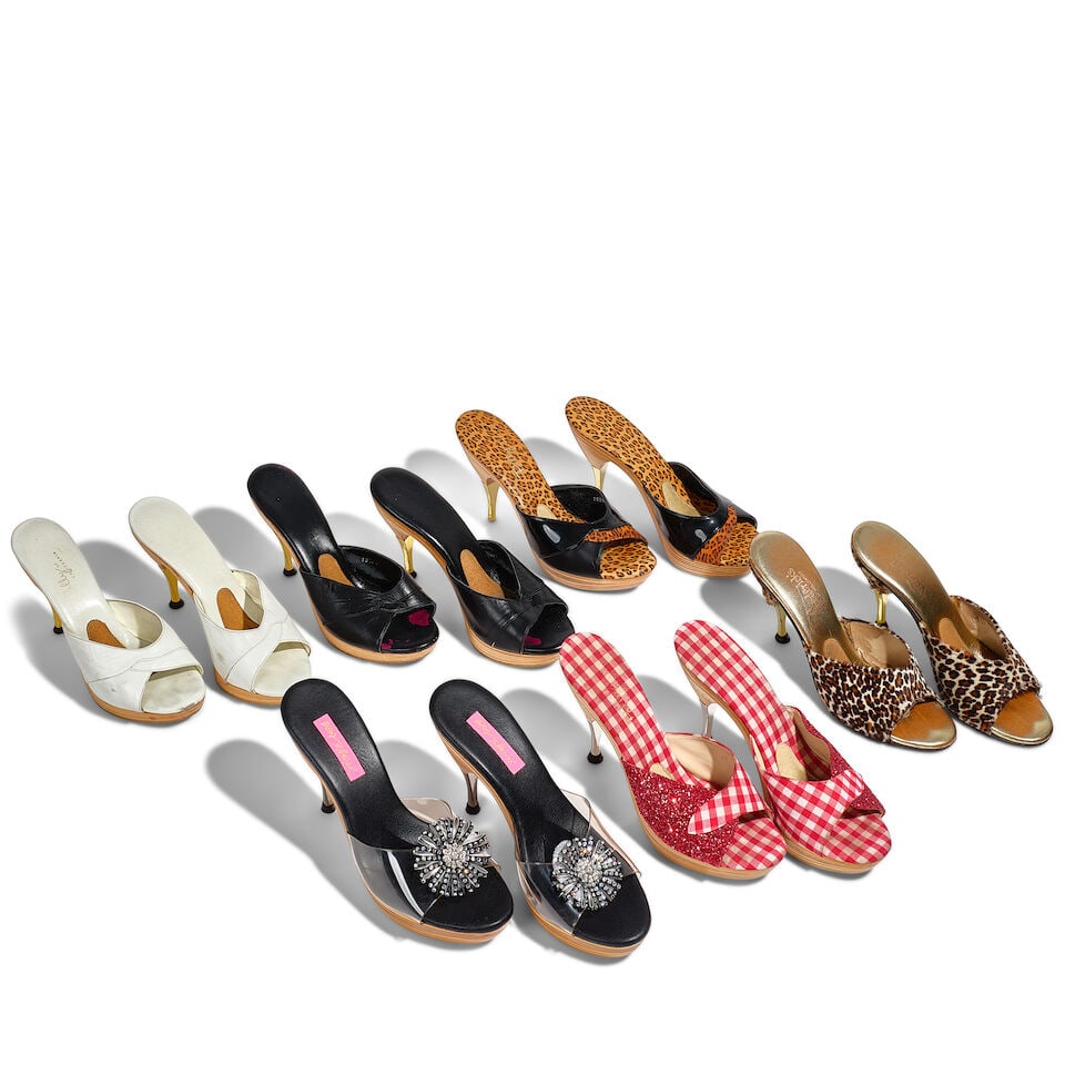 FOUR PAIRS OF POLLY OF CALIFORNIA GENIE MULES AND A PAIR OF BETSEY JOHNSON SANDALS (1 of 1)