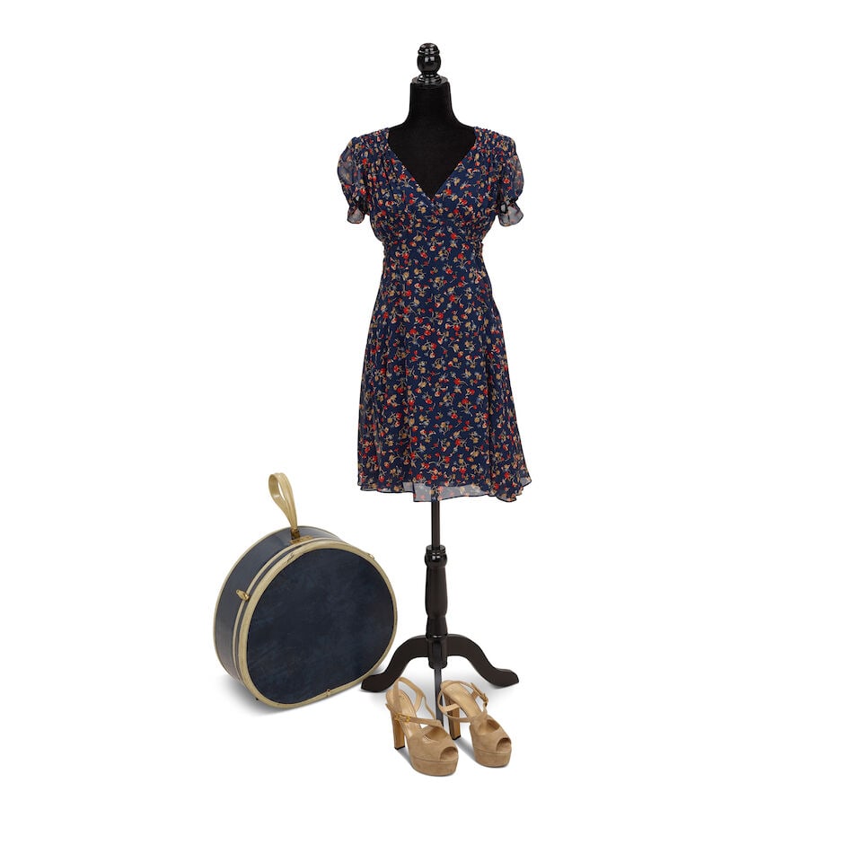 A GROUP OF CLOTHING AND ACCESSORIES FROM DETOUR 2016: A GROUP OF CLOTHING AND ACCESSORIES FROM DETOUR 2016 Comprising a Polo Ralph Lauren navy blue floral print sheer dress and slip, 10, a pair of Moschino Cheap & Chic taupe suede platform peep-toe heels