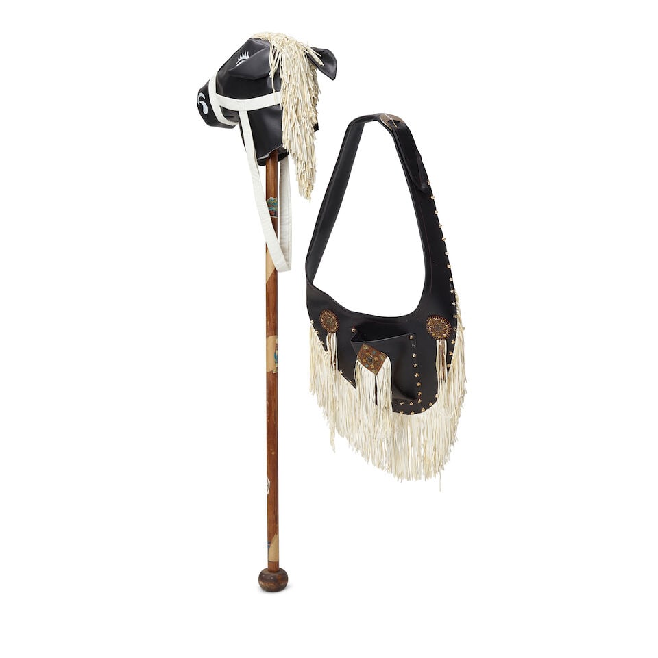 A STAGE-USED HANDMADE BLACK AND WHITE LEATHER HOBBY HORSE - 2