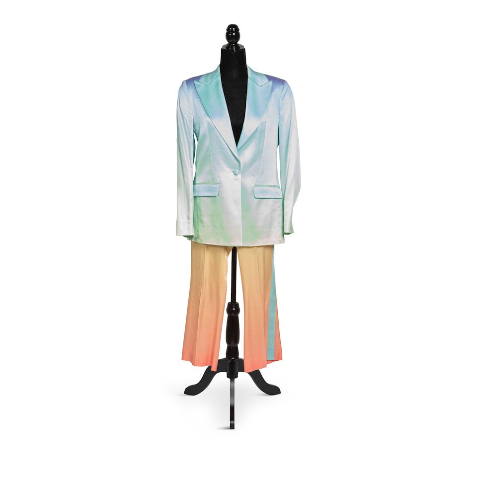 TWO LOOKS WORN TO LGBTQ+ PRIDE EVENTS 2008-2019: TWO LOOKS WORN TO LGBTQ+ PRIDE EVENTS 2008-2019 First look: a Raffaelo Leather white leather rhinestone trimmed leather jacket, medium, and a West Coast Leather white leather mini skirt, 8; Second
