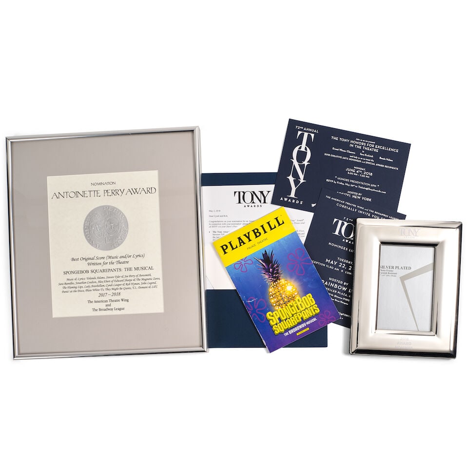 A FRAMED TONY NOMINATION CERTIFICATE FOR SPONGEBOB SQUARE PANTS THE MUSICAL PRESENTED TO CYNDI L... (1 of 1)