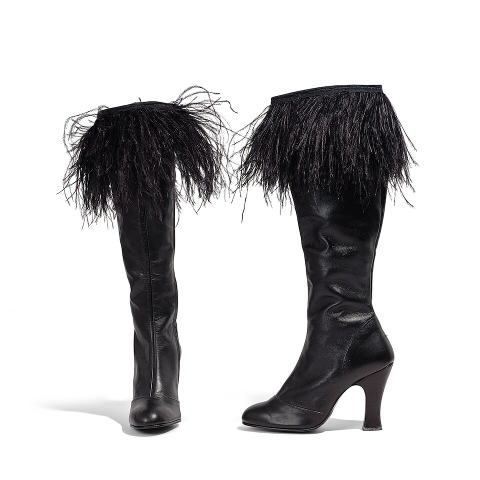 A PAIR OF VERSACE BLACK LEATHER PLATFORM BOOTIES AND A PAIR OF GUIDO SGARIGLIA BLACK LEATHER PLA... - 2