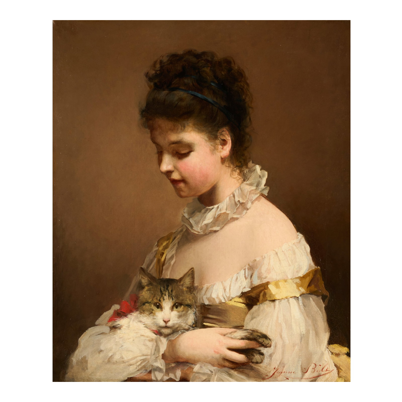 Jeanne Bôle (Comtesse de Toulza) (French, fl. 1870-1883) Jeune Femme avec son Chat (1 of 1)