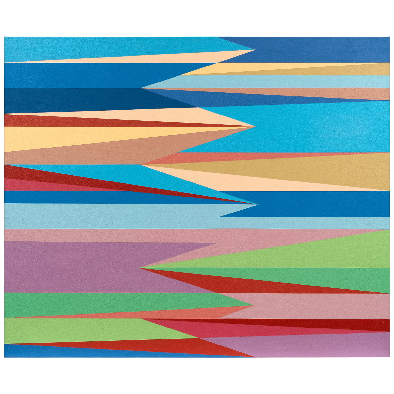 Odili Donald Odita (Nigerian, born 1966) Double Edge: Odili Donald Odita (Nigerian, born 1966) Double Edge signed and inscribed 'Odita/ 2008, 'DOUBLE EDGE', 11 6/2008, Odili Donald Odita' (verso) oil on canvas 127.5 x 152.5cm (50 3/16 x 60 1/16in). (unfr