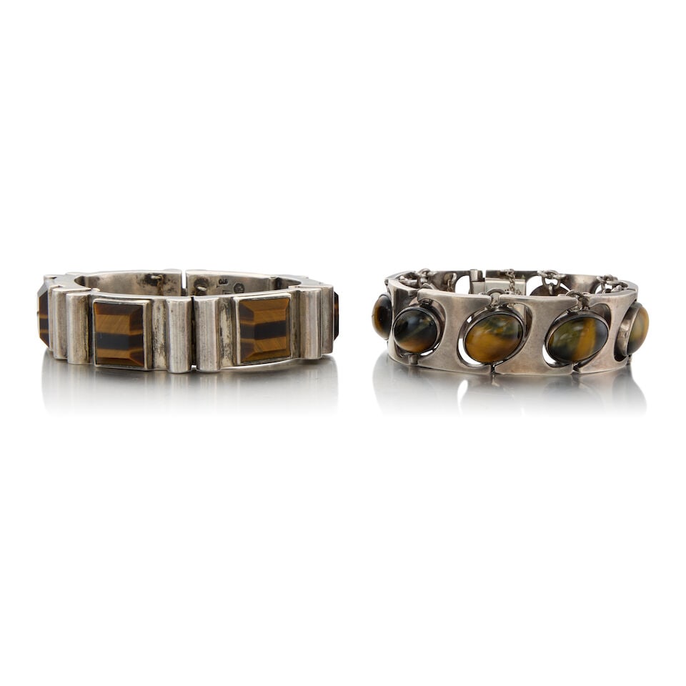 ANTONIO PINEDA: TWO SILVER AND TIGER'S EYE QUARTZ BRACELETS - 2