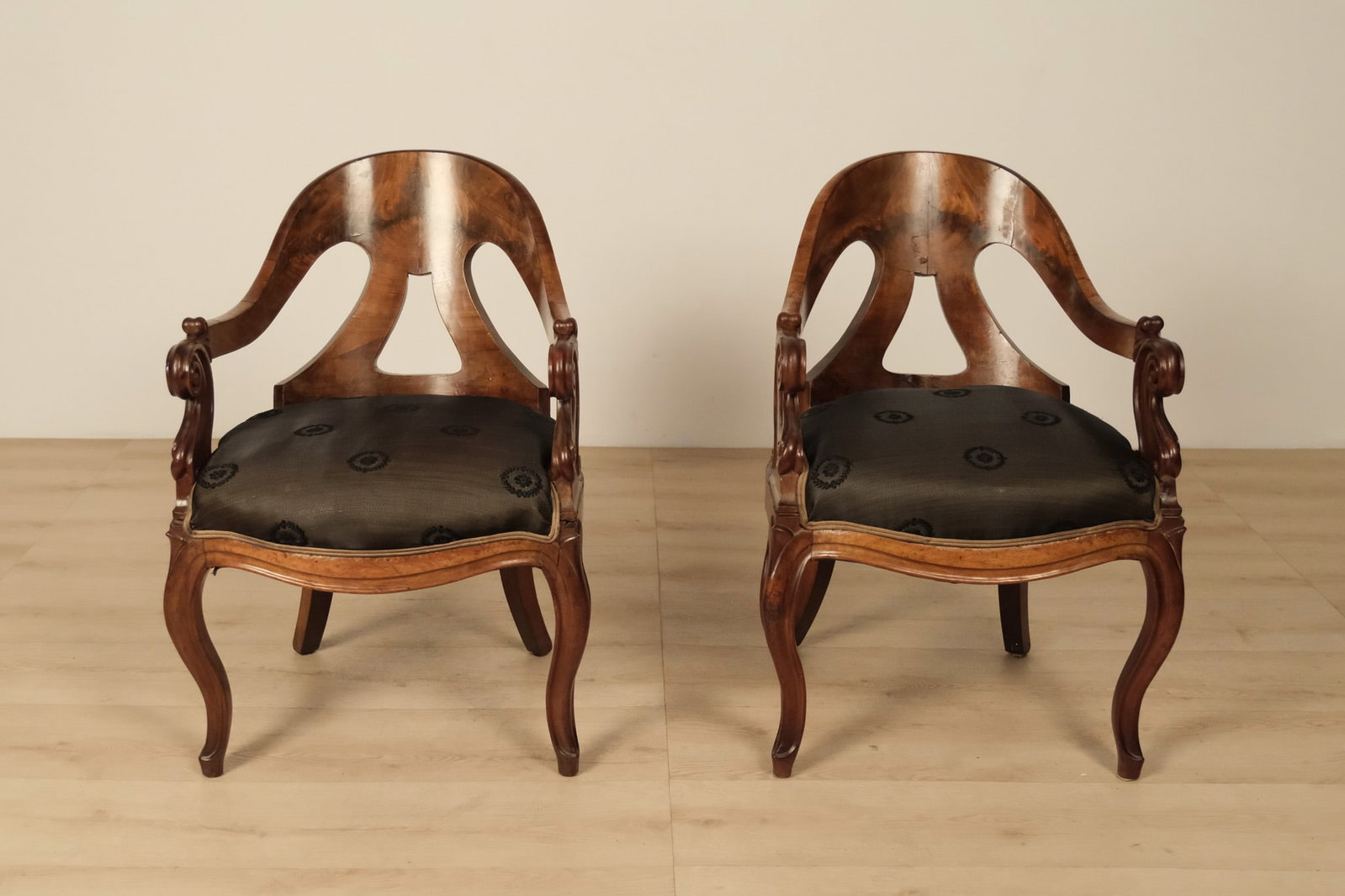 Pair of Walnut Open Arm Chairs with Slip Seat, c. 19th Century (1 of 3)