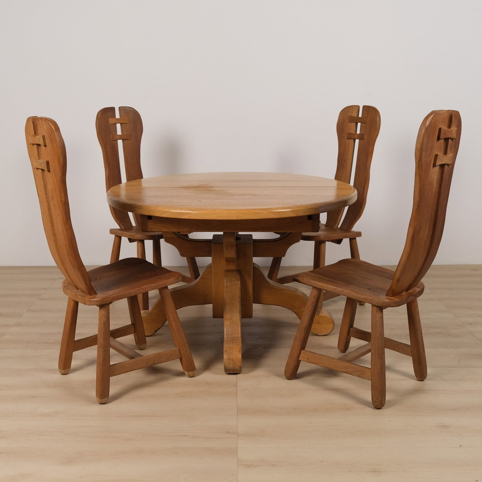 Rustic Oak Dining Table and Four Chairs, c. 1960 (1 of 5)
