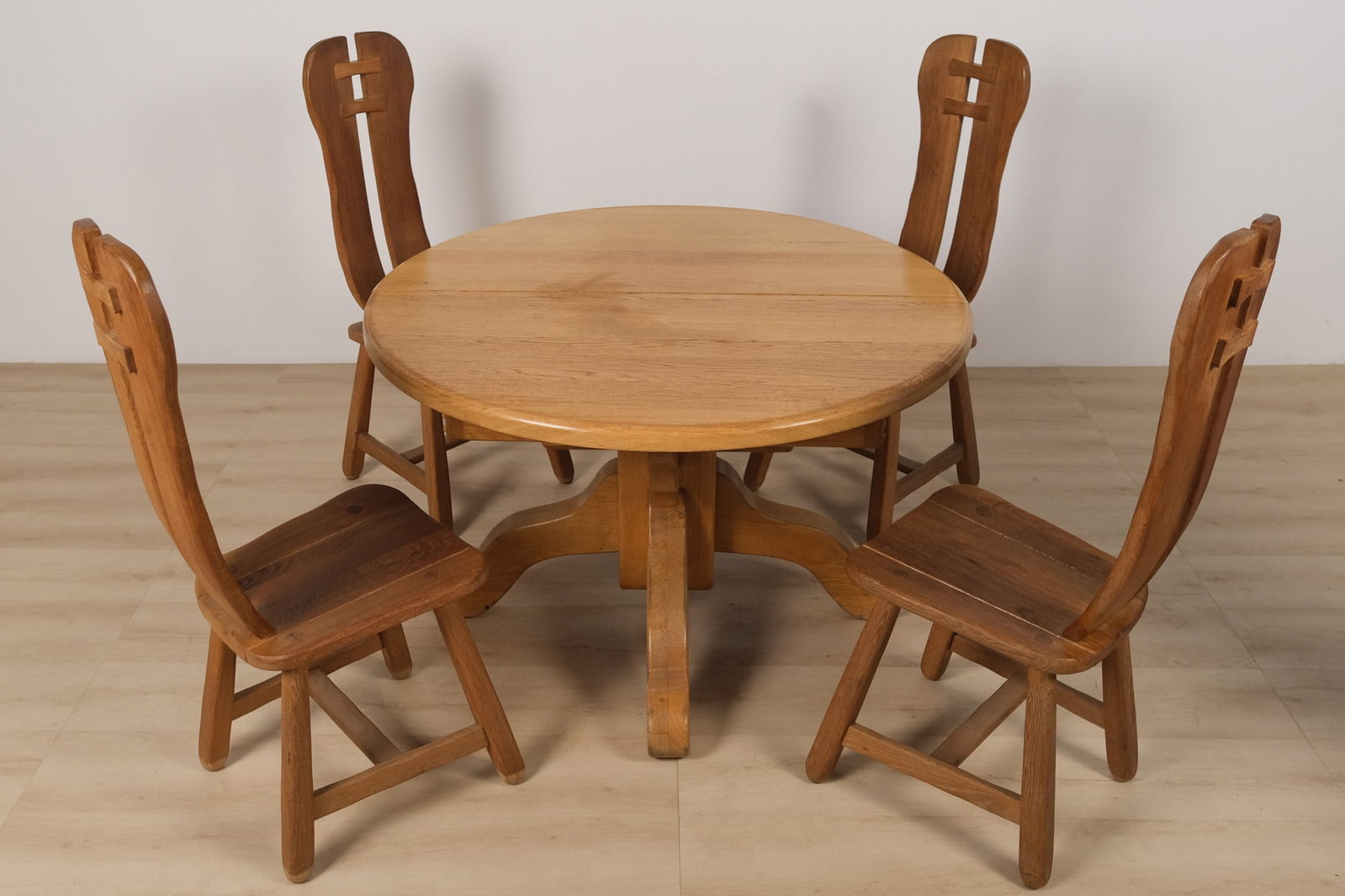 Rustic Oak Dining Table and Four Chairs, c. 1960 - 2