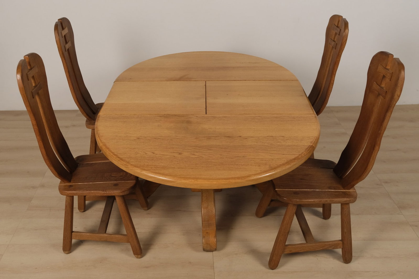 Rustic Oak Dining Table and Four Chairs, c. 1960 - 3