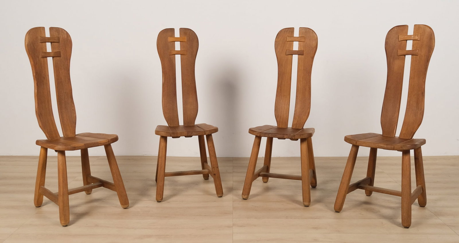 Rustic Oak Dining Table and Four Chairs, c. 1960 - 5