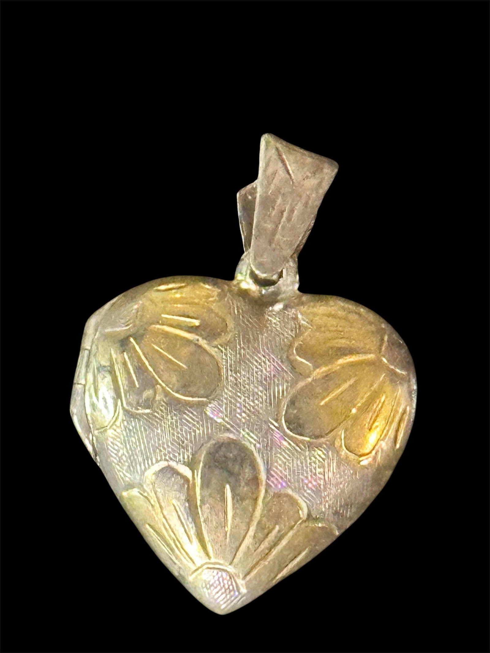vintage-style puffy heart pendant necklace: A multi-colored crystal-encrusted heart-shaped pendant with a central blue stone. 6 grams