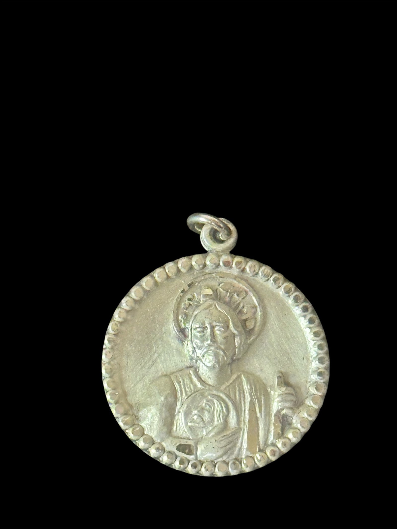St. Jude Thaddeus religious medal: Vintage sterling silver St. Jude Thaddeus religious medal by Creed. Saint of hope and difficult hardships