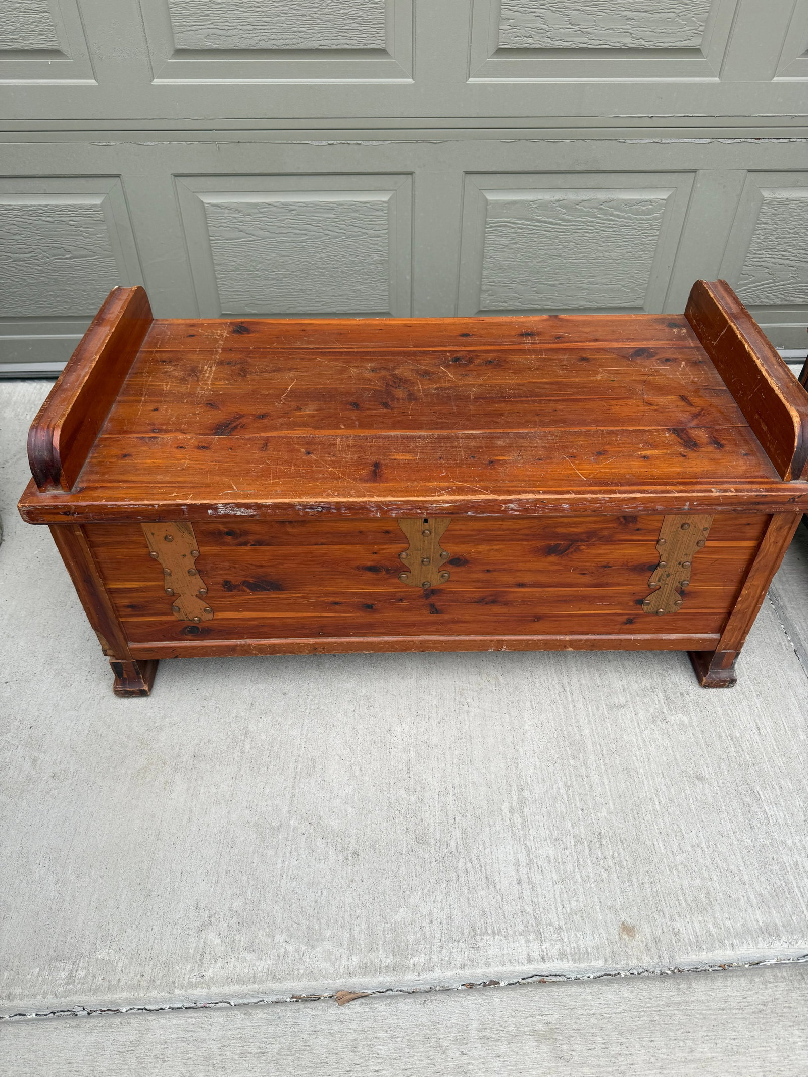 Cedar Chest: copper hardware, some damage as shown