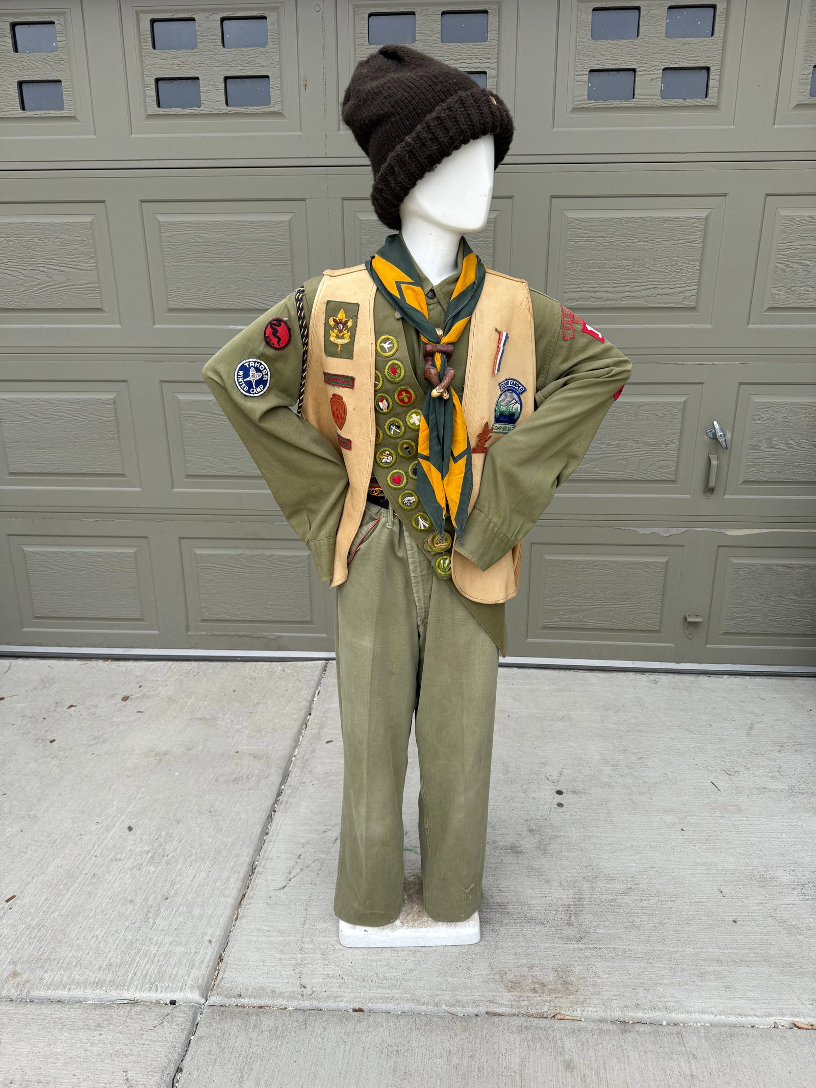 1920's-1930's Boy Scout Ensemble: Includes pants, shirt, scarves and pins, leather vest and everything else pictured!
