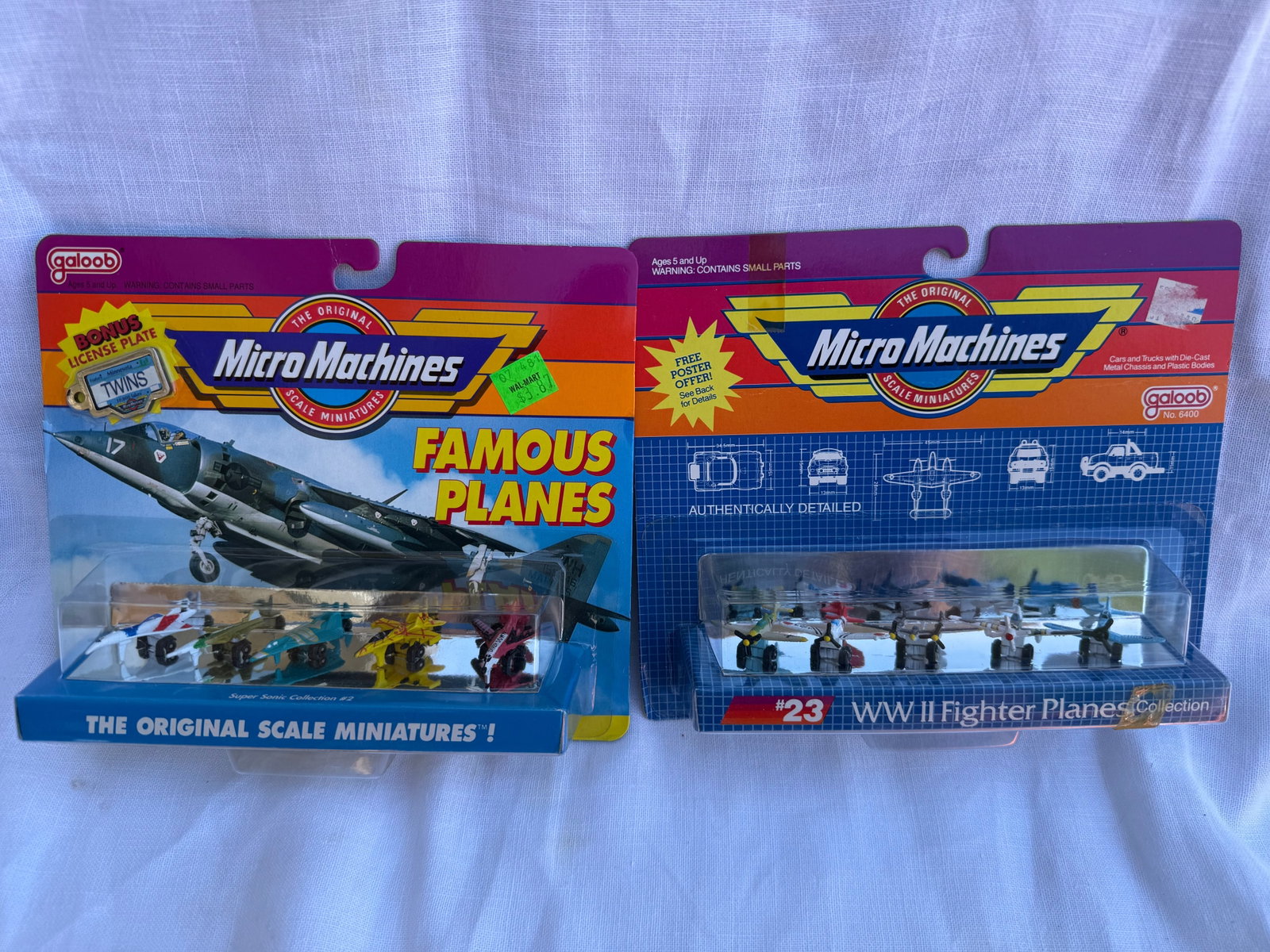 Micro Machines Famous Planes and WWII Fighter Planes: 2 pieces. New in box.