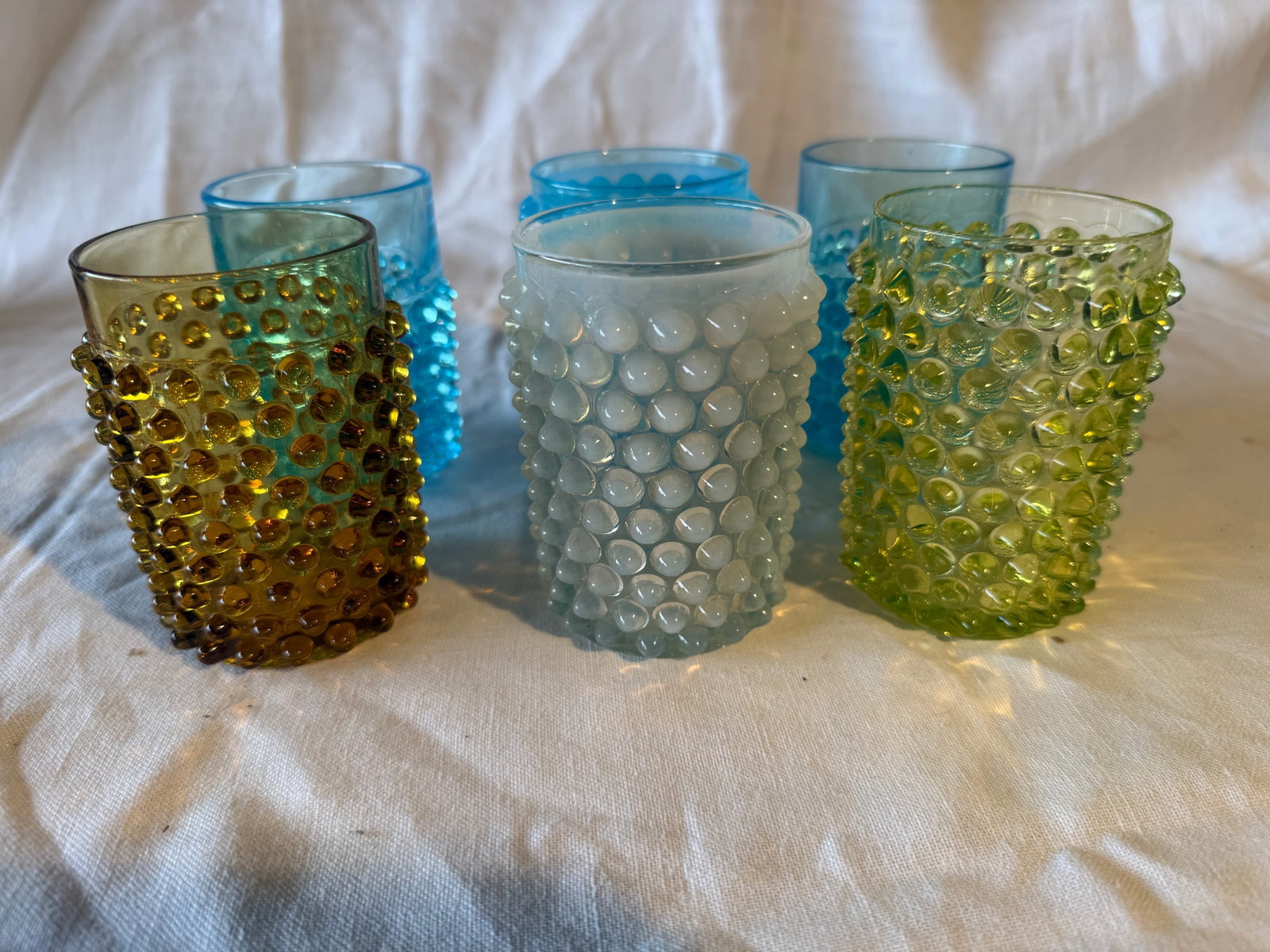 Assorted Mid Century Hobnail Tumblers: 6 pieces.