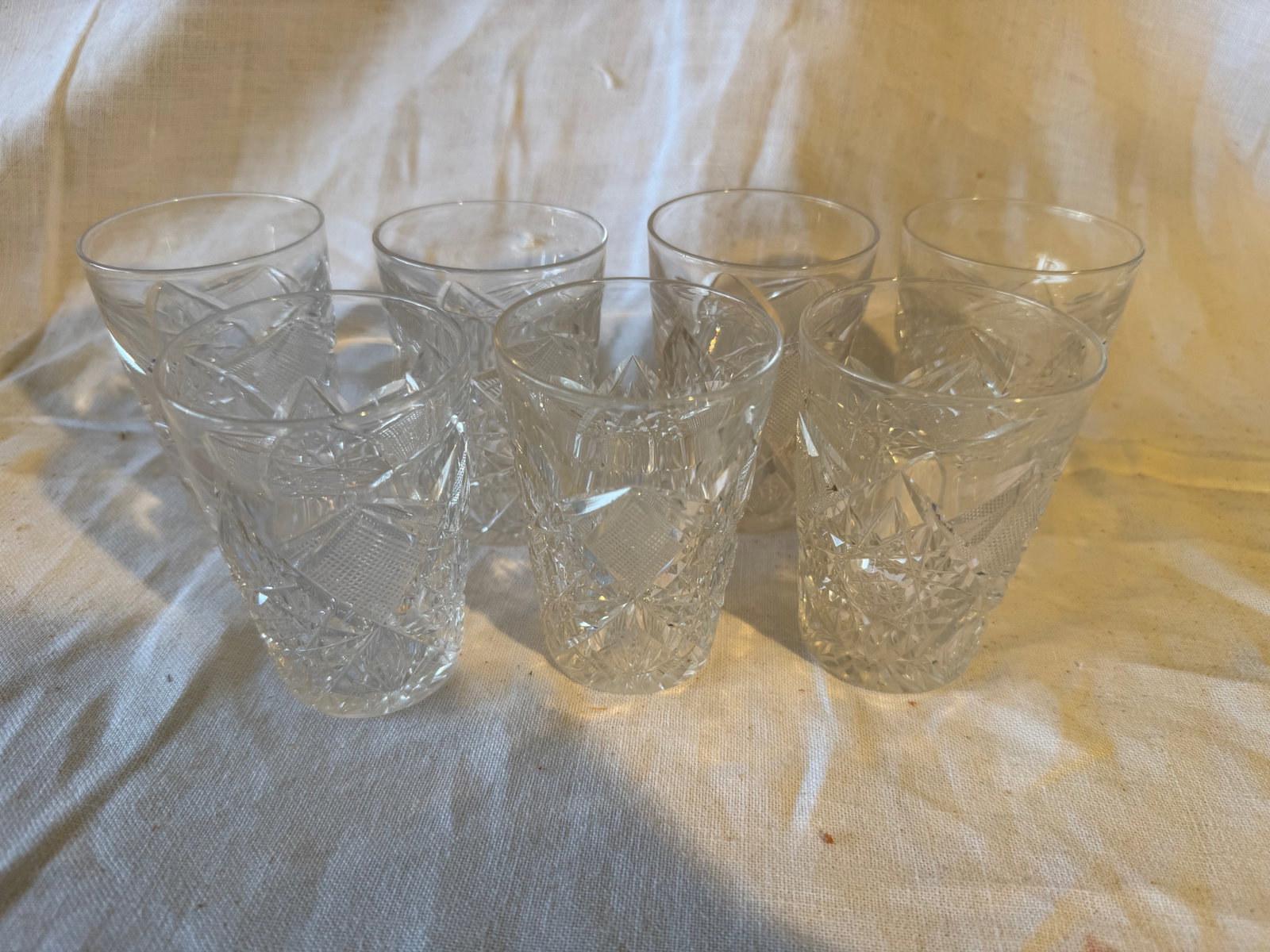 7 Crystal Juice Glasses: Some minor chips