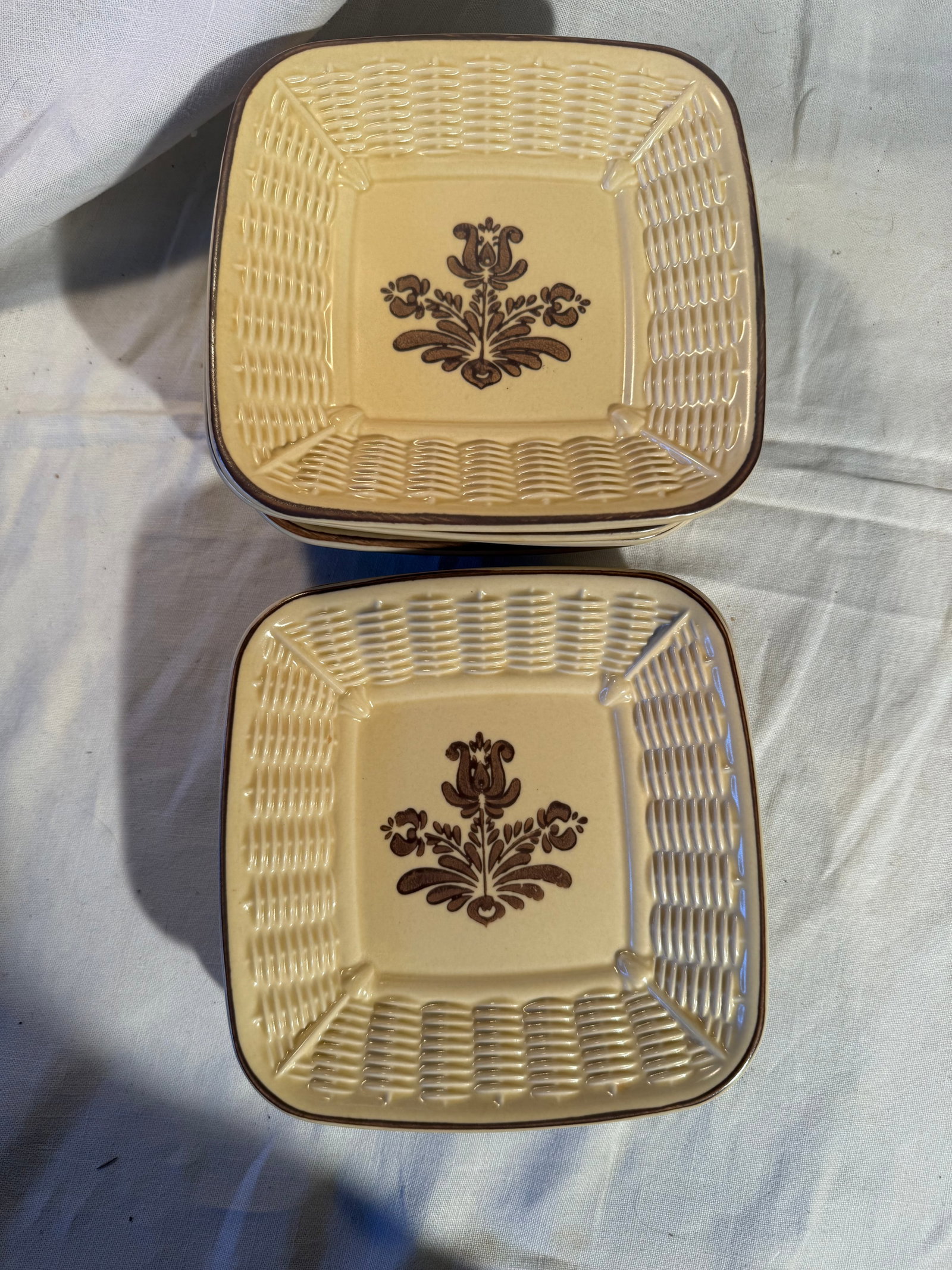 Pfaltzgraff Square Basketweave Plates: 8 piece.
