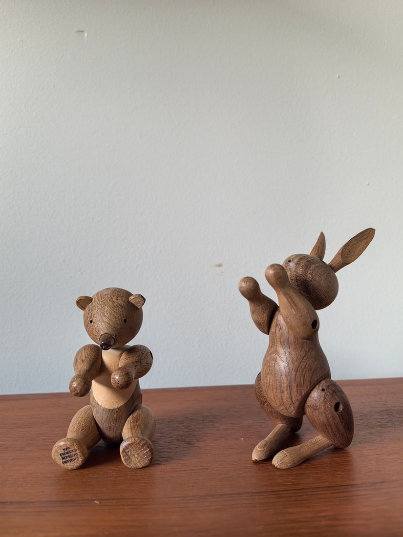 Vintage 1950s Kay Bojesen Articulated Bunny and Bear. Denmark (1 of 5)