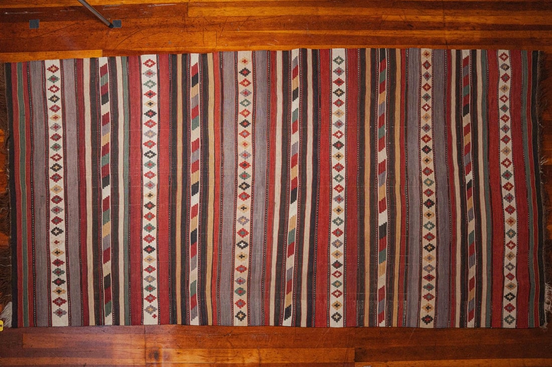 Caucasian Shirvan Kilim, Late 19th C, 4'11" x 9'8": Presenting a Caucasian Shirvan Kilim from the late 19th century, measuring 4’11' x 9’8'. Originating from the Shirvan region of northeastern Azerbaijan, Shirvan rugs are celebrated for their