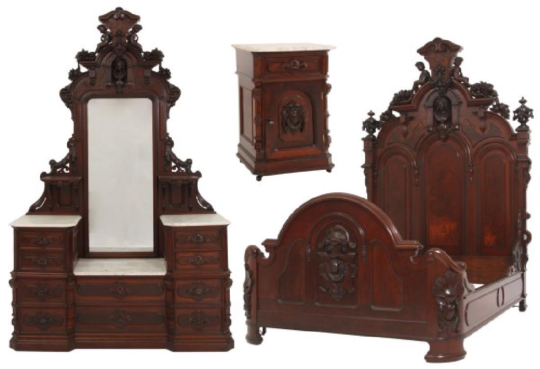 3 Pc Marble Top Bedroom Set Attr John Jelliff