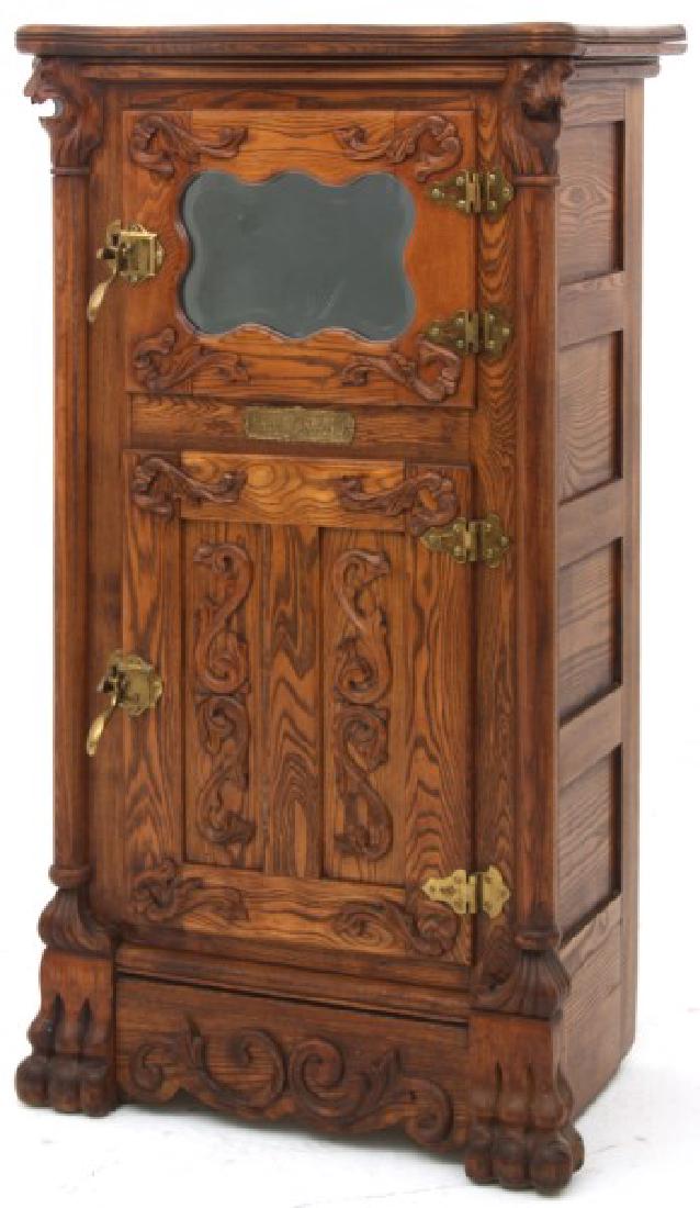 Carved Lion Head Oak Ice Box (1 of 10)