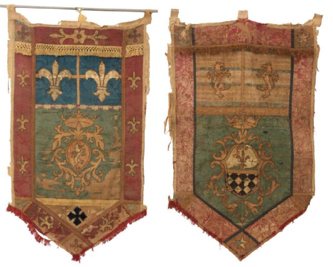 2 Early Silk Tapestry Armorial Banners (1 of 10)