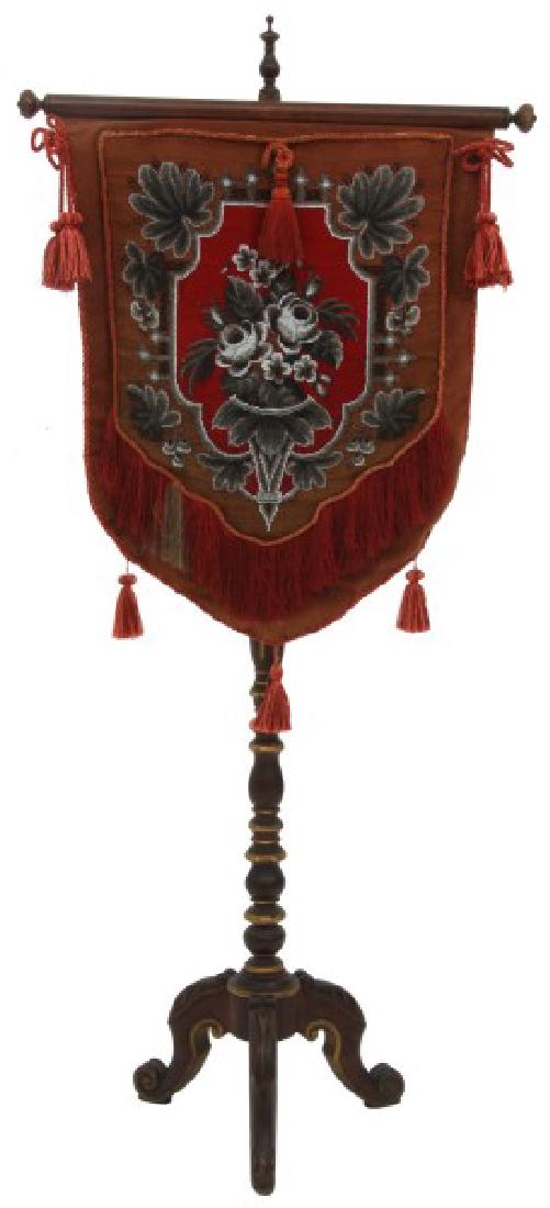 Turned Walnut And Beaded Tapestry Fire Screen (1 of 10)