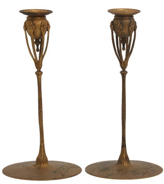 Pr. Tiffany Studios Dore Bronze Candlesticks (1 of 7)
