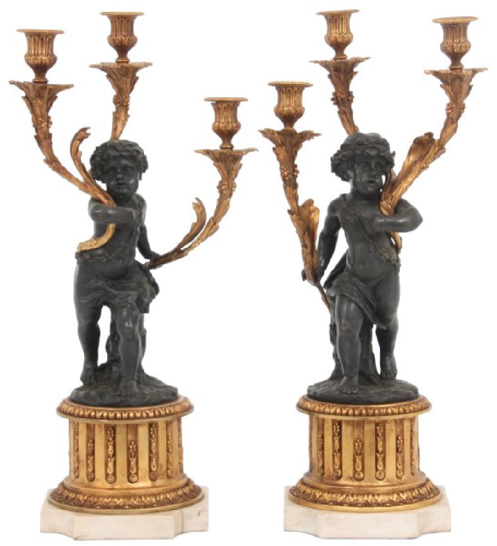 Pr. Marble & Bronze 3 Light Candelabra (1 of 10)