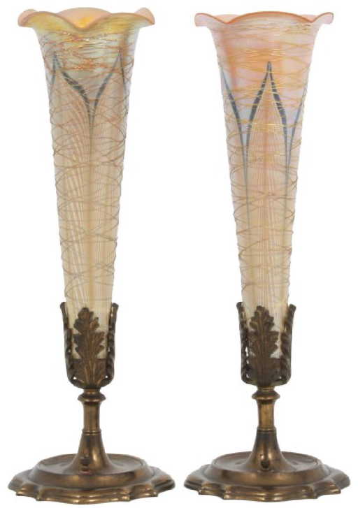 Pr Durand Threaded Glass Torchiere Table Lamps
