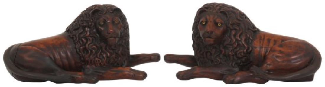 Pr. Figural Carved Walnut Lions (1 of 10)