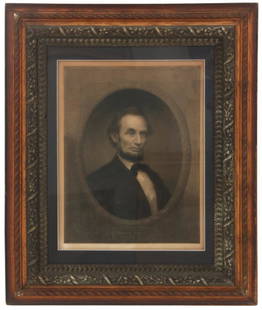 Abraham Lincoln Engraving - W.E. Marshall: Abraham Lincoln 1886 portrait engraving, reads below the main border “Painted and Engraved by Wm. E. Marshall”, William Edgar Marshall (1837-1906). Laid on a paper backing and wrapped on a stretch