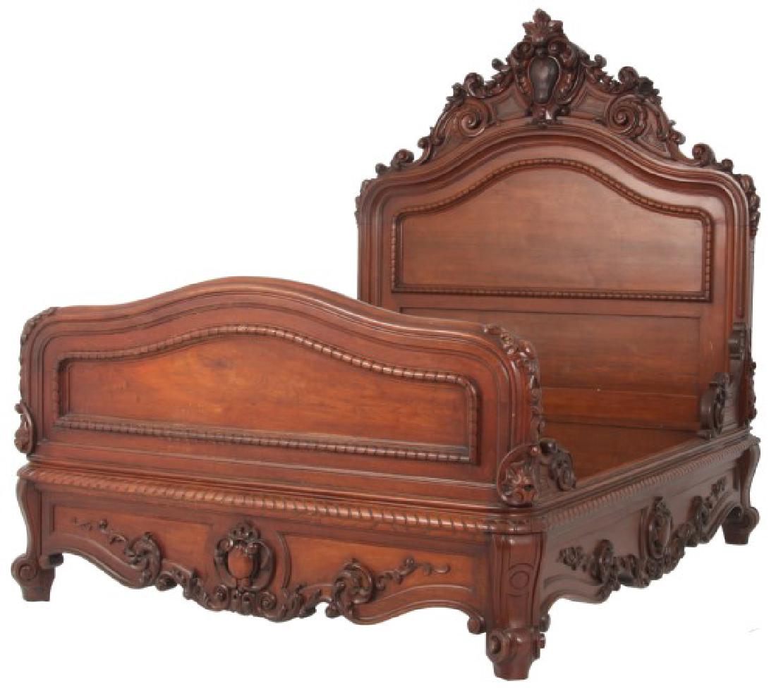 Carved Walnut Queen Sized Rococo Bed