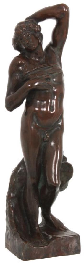Henry Bonnar Foundry Co. Bronze Sculpture: Henry Bonnar Foundry Co. Bronze Sculpture. Bronze standing figure of a nude man posing; has a medium brown patina and is in good overall condition. Foundry signature for “The Henry Bonnard Bronze Co