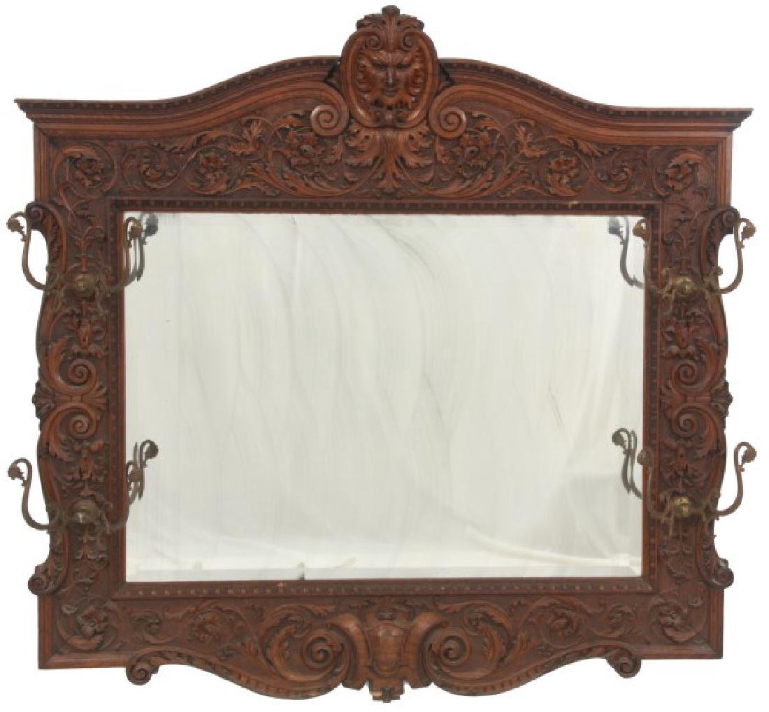 Lg. Carved Oak Hanging Wall Mirror (1 of 10)