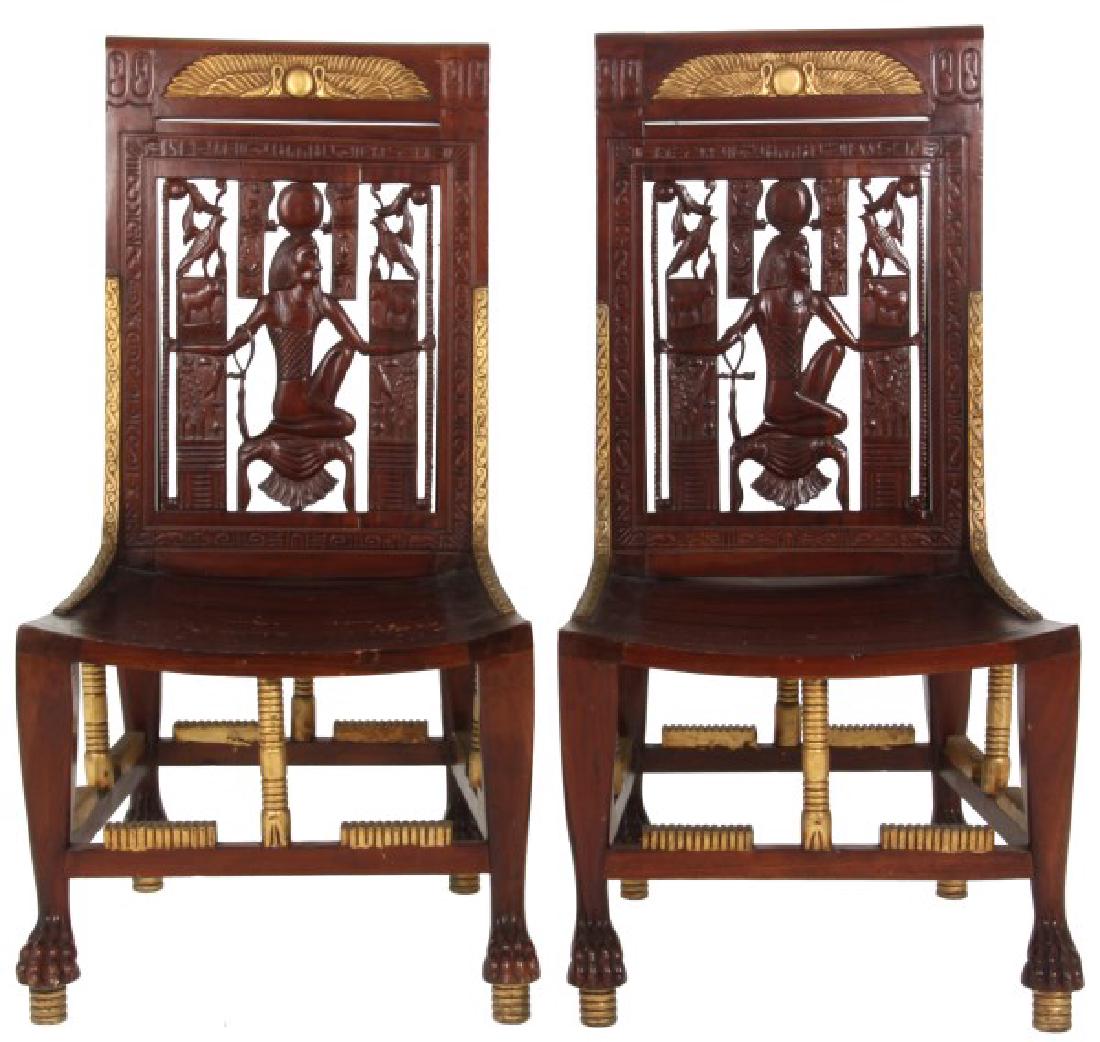 Pierced Carved Mahogany Egyptian Revival Chairs (1 of 10)