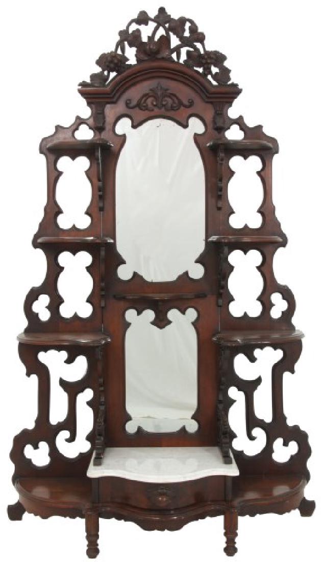 Pierced Carved Walnut Marble Top Etagere (1 of 10)