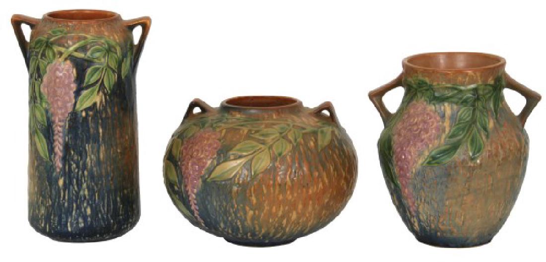 3 Pcs. Roseville Wisteria Pottery Vases (1 of 6)