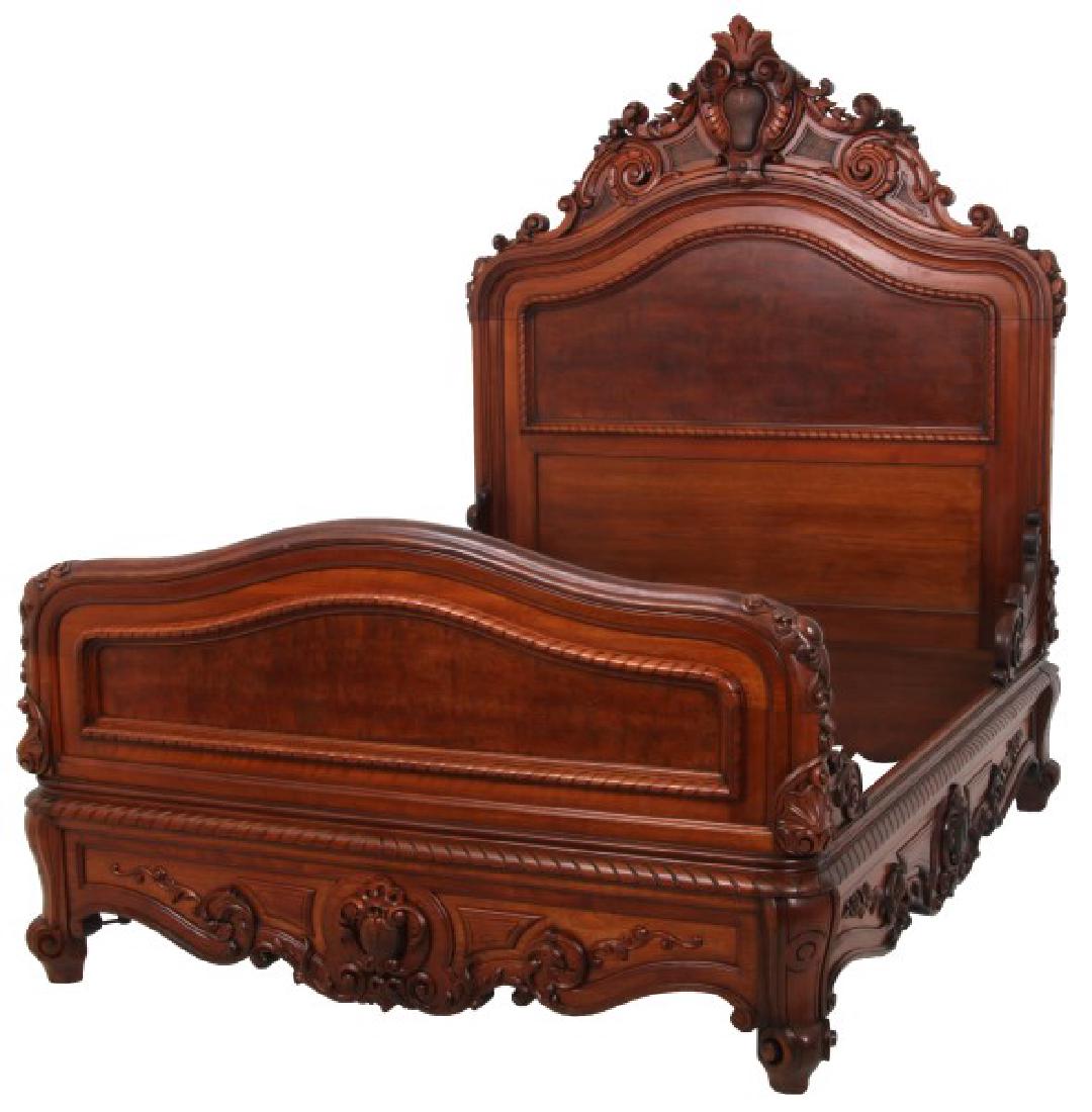 Rococo Carved Mahogany Queen Size Bed