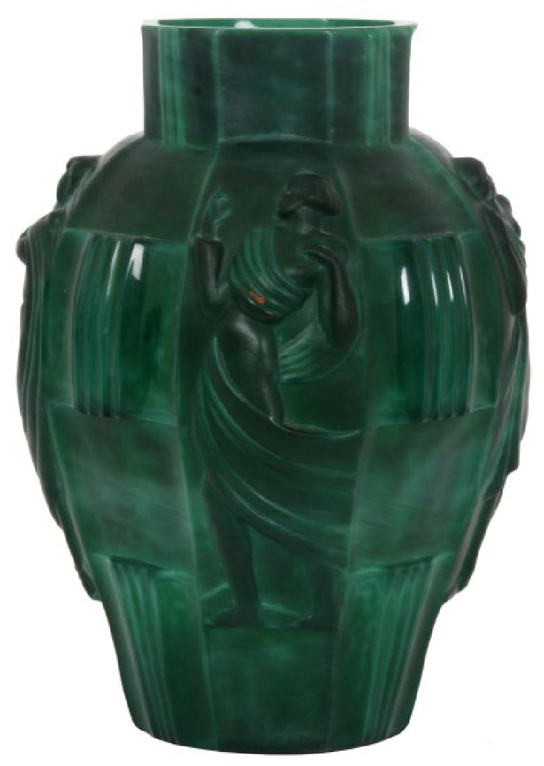 Attr: Schlevogt Art Deco Malachite Glass Vase (1 of 8)