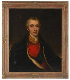 Attr. Sir John Watson Gordon (Scottish, 1788-1864): Unsigned, oil on canvas, portrait of a gentleman who is attr. as Captain George Wellesly (1814-1901) a Royal Navy Officer (captain of the HMS Cornwallis, c.1855), nephew of Arthur Wellesly, 1st Duke