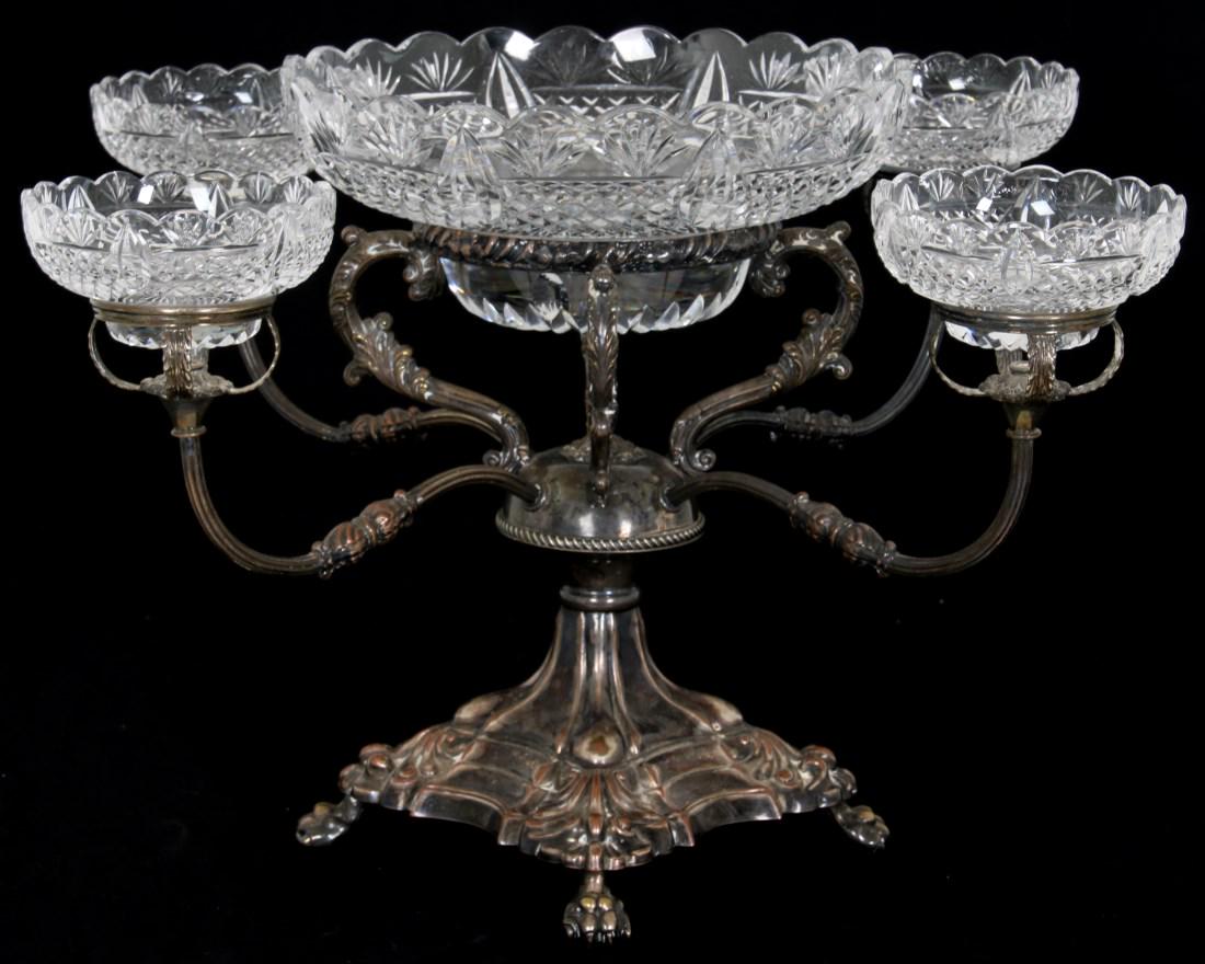English Silver Plate & Cut Crystal Epergne (1 of 10)