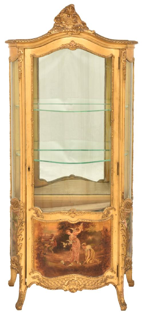 Paint Decorated Gilt Vitrine Curio Cabinet (1 of 10)